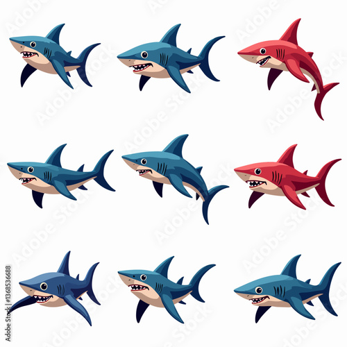 Set of shark vector illustrations on white background	