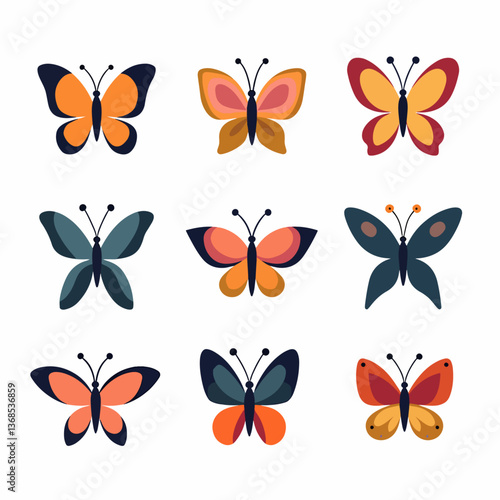 Set of butterfly vector illustrations on white background	