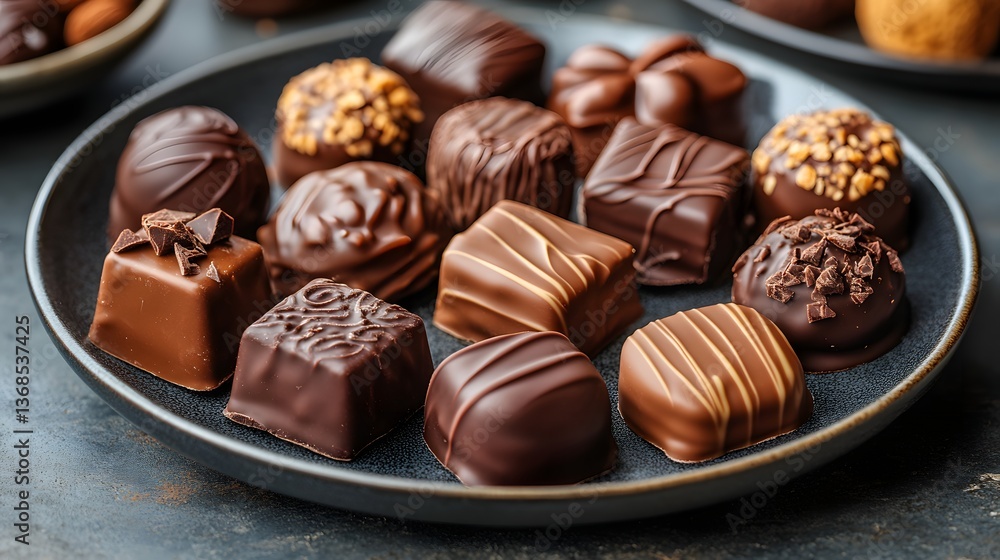 Assorted Gourmet Chocolate Assortment on Plate of excellence in splendor beyond compare with grace Assorted Gourmet Chocolate Assortment on Plate of excellence in splendor beyond compare with grace