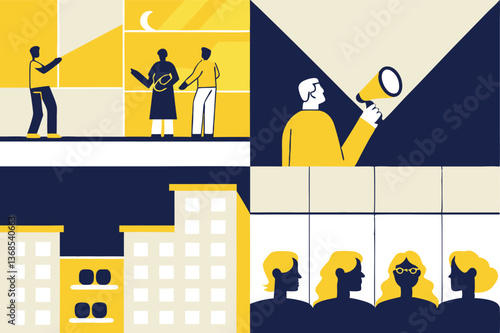 Saving for house, mortgage or housing loan, collect money for down payment concept vector design