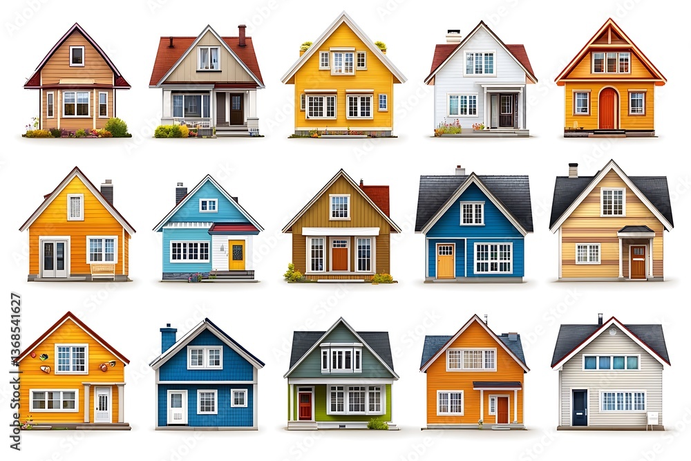 Collection of colorful houses, various styles. Collection of colorful houses, various styles.