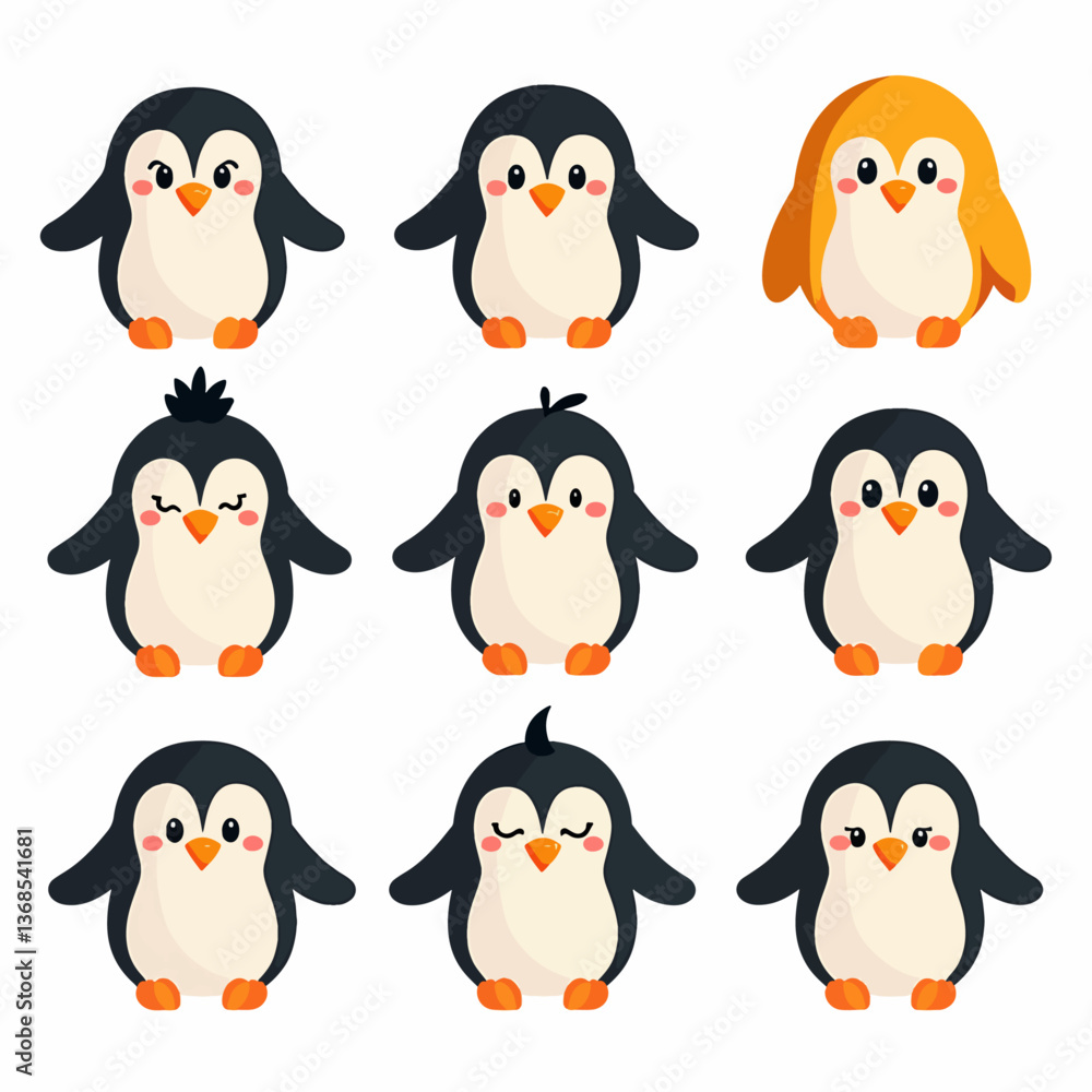 Naklejka premium set of penguins, Set of penguin vector illustrations on white background 