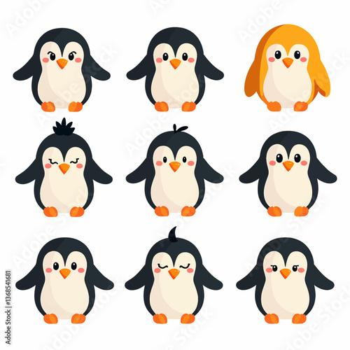 set of penguins, Set of penguin vector illustrations on white background
