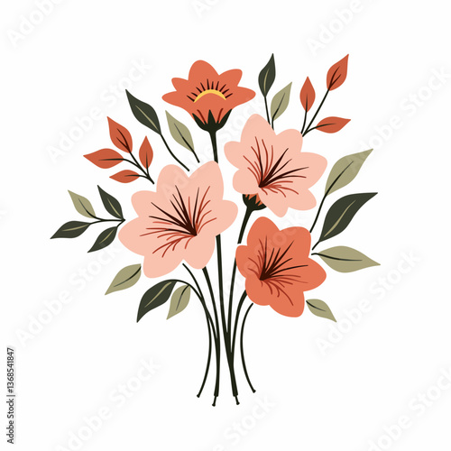 Vector flower collection in simple hand drawn cartoon style. Colorful cute spring flowers set isolated on white.