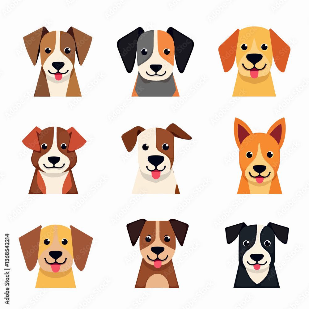 Set of cartoon a dog, Dog avatars. Cartoon dog faces. Various doggy heads. Cute puppy portraits of different breeds Set of cartoon a dog, Dog avatars. Cartoon dog faces. Various doggy heads. Cute puppy portraits of different breeds