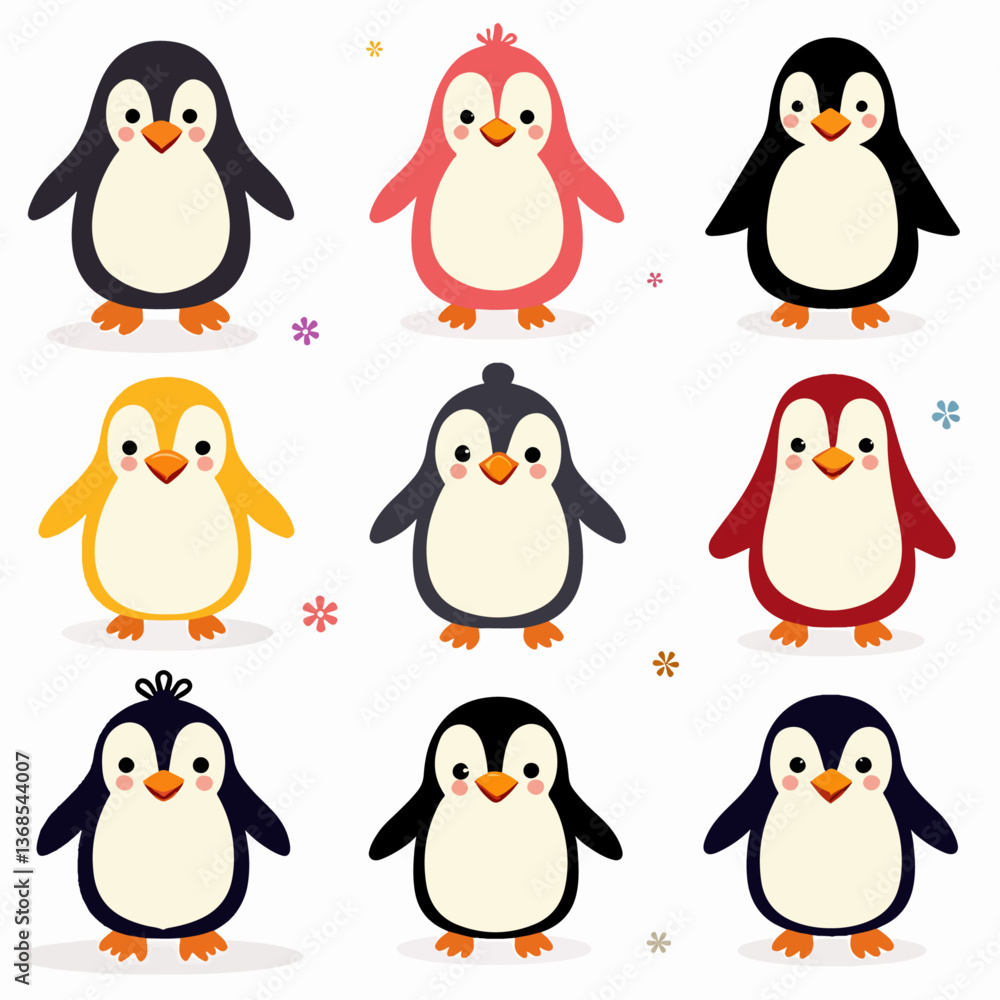Fototapeta premium set of penguins, Set of penguin vector illustrations on white background