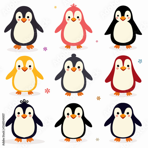 set of penguins, Set of penguin vector illustrations on white background
