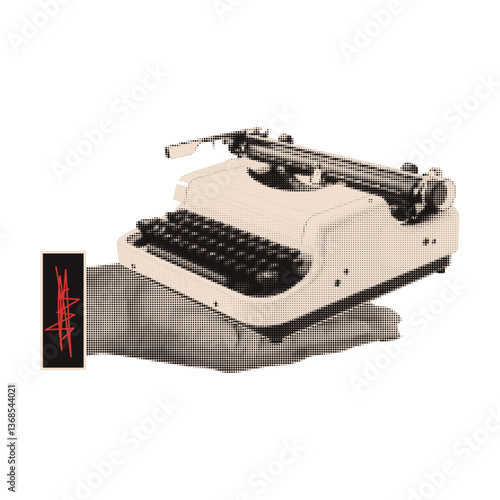 Vector illustration for typewriter design, hand, in the halftone.