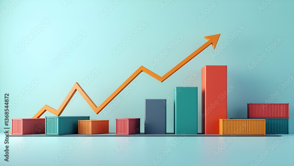 3d Flat icon as Container yard and a profit margin chart symbolizing logistics profitability in double exposure with copy space. concept as A container yard blended with a profit margin chart represen 3d Flat icon as Container yard and a profit margin chart symbolizing logistics profitability in double exposure with copy space. concept as A container yard blended with a profit margin chart represen