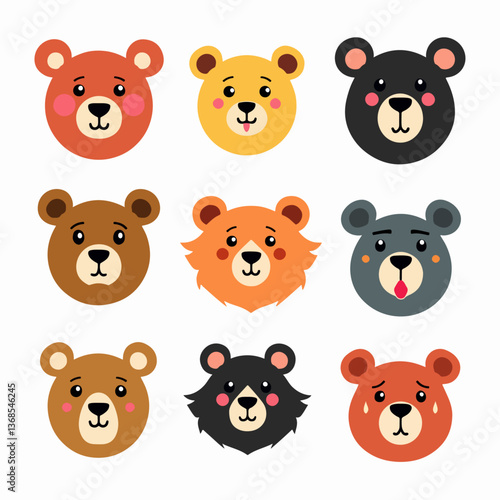 Set of cute bears. Funny doodle animals. Little bear in cartoon style