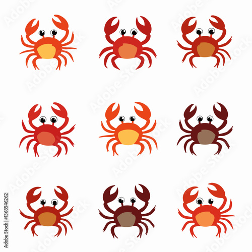 Crab vector illustration set. Cute crab isolated on white background.	