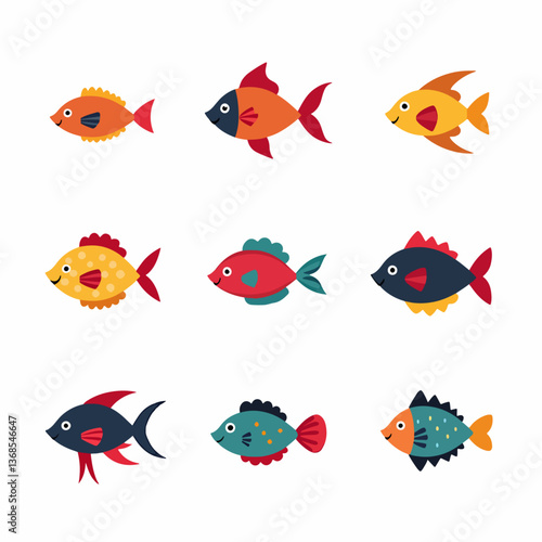 Set of cartoon Fish, Set Of Various Cartoon Fishes
