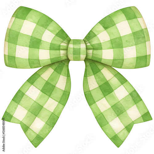 A vibrant green checkered bow with two long tails, showcasing a playful and festive design.