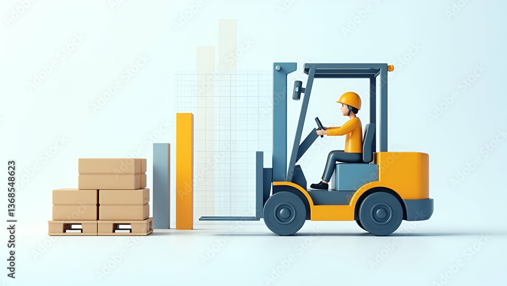 3D Flat Icon of Palletizing Robot with Performance Chart for Efficient Warehouse Optimization 3D Flat Icon of Palletizing Robot with Performance Chart for Efficient Warehouse Optimization