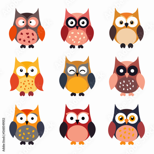 Cartoon Owl Set Illustration on a white background, Owl set icon
