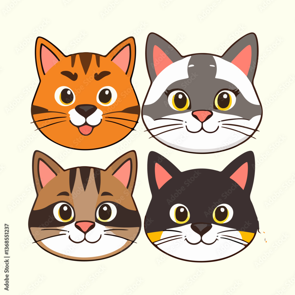 Set Cute cat face illustration vector white background Set Cute cat face illustration vector white background