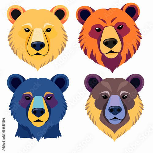 Cute teddy bear face illustration vector white background, set of cartoon animals bear face
