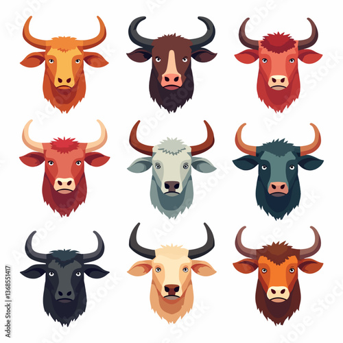 Set of cartoon animals crow face
