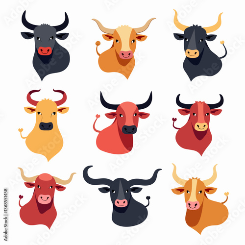 Cute cow character manga emoji set. Cow animal cartoon mascot emoji icons. Vector illustration