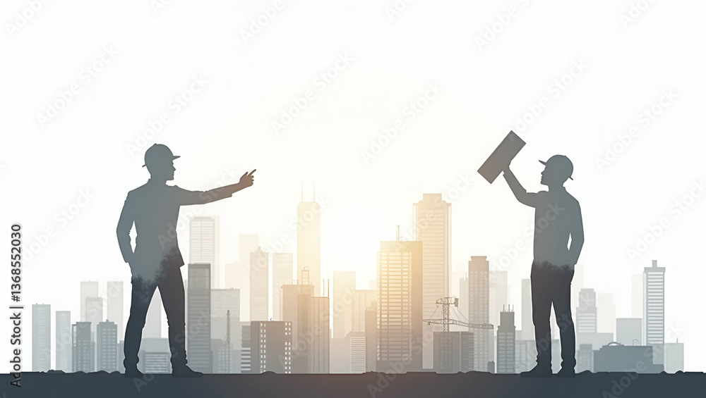 3D Flat Icon: Silhouette of a Person Merged with Site Plan for Construction Planning - Double Exposure Design with Ample Copy Space on Isolated White Background 3D Flat Icon: Silhouette of a Person Merged with Site Plan for Construction Planning - Double Exposure Design with Ample Copy Space on Isolated White Background