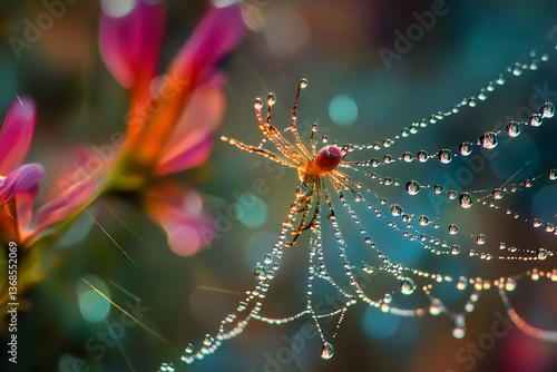 Wallpaper Mural Nature's Intricate Web: A Close-Up Glimpse into the Geometric Beauty of a Dew-Kissed Spider Web Torontodigital.ca