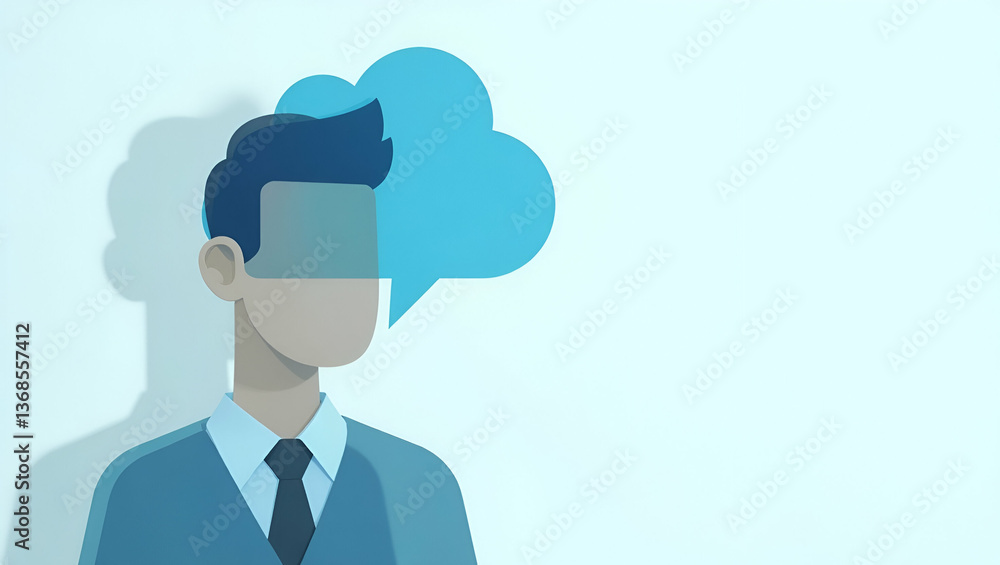 3D Flat Icon of Employee with Chat Bubbles & Cloud Tech for Communication 3D Flat Icon of Employee with Chat Bubbles & Cloud Tech for Communication