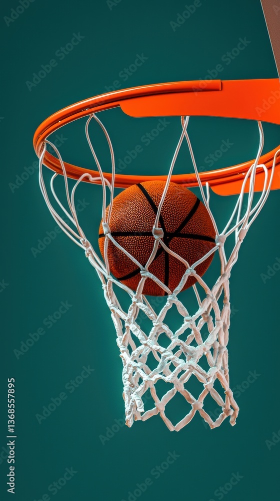 Frozen moment basketball scoring in dramatic closeup Frozen moment basketball scoring in dramatic closeup