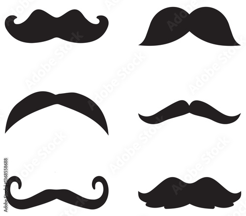 Set of mustaches. Black silhouettes mustache. Men mustaches, hipster vector.