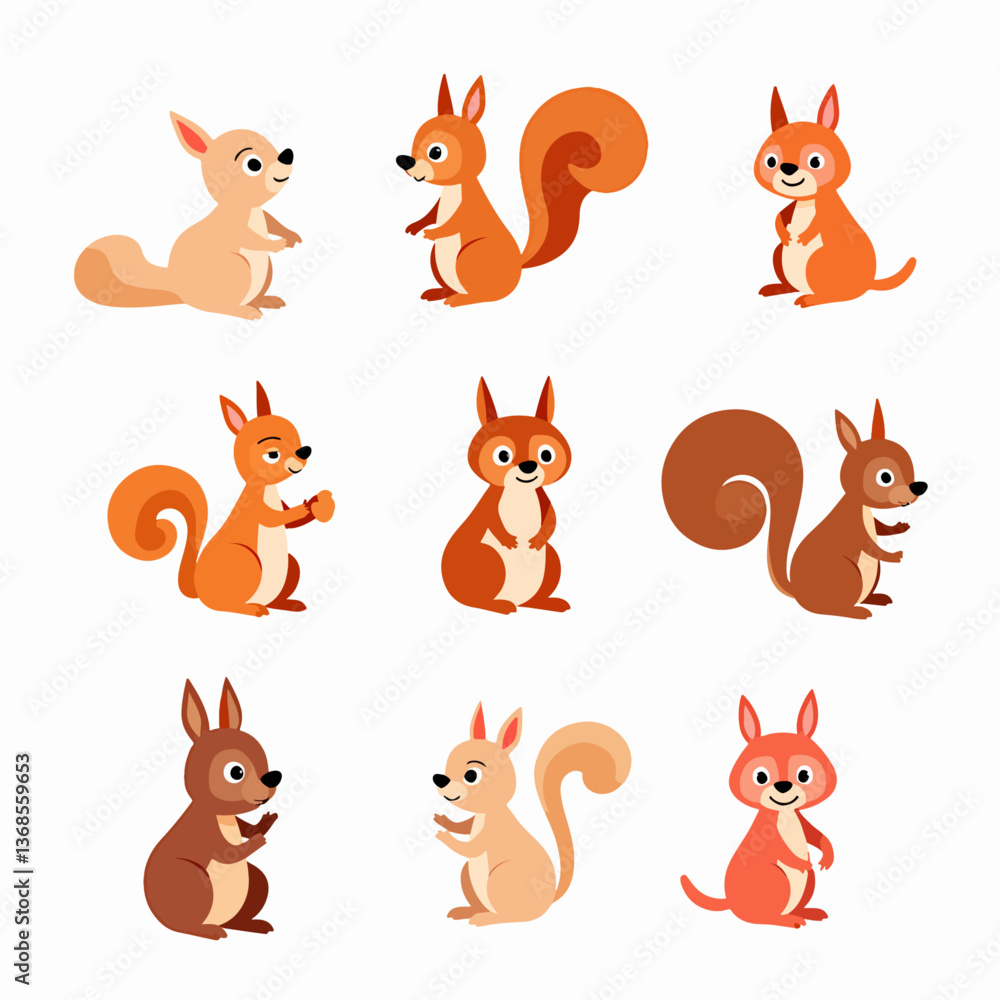 Fototapeta premium Set of squirrels vector illustrations on white background