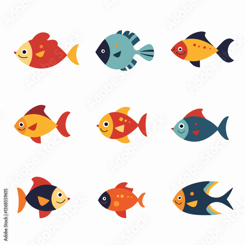 Set of cartoon Fish, Set Of Various Cartoon Fishes