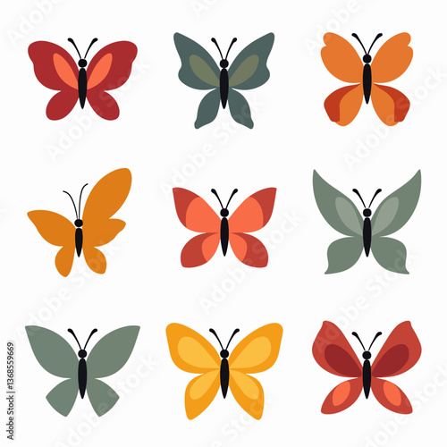 Set of cartoon butterfly 