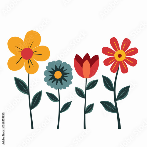 Set of flowers, set of vector flowers on a white background
