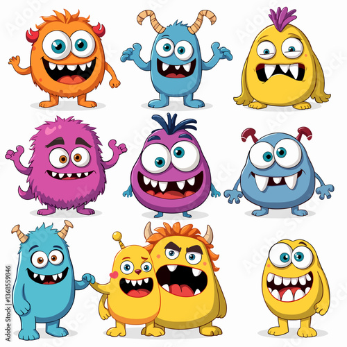 Wallpaper Mural Monster set line. Colorful silhouette monsters. Happy Halloween. Cute kawaii cartoon funny boo character. Different face. Teeth, eyes, horns, hands. Childish style. Flat design White background Vector Torontodigital.ca
