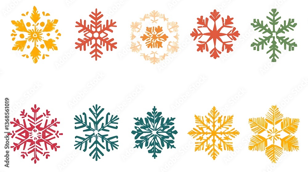 Ten colorful snowflake designs on white. Ten colorful snowflake designs on white.