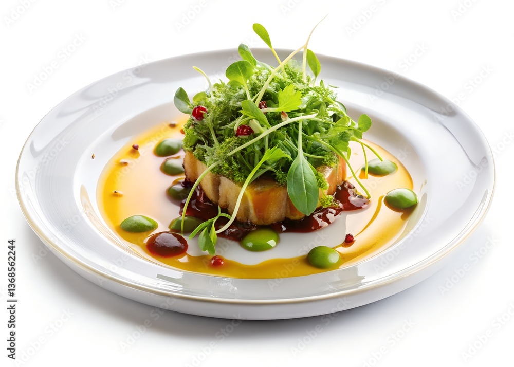 Gourmet Plate: A visually appealing gourmet dish with a modern presentation on a elegant plate Gourmet Plate: A visually appealing gourmet dish with a modern presentation on a elegant plate