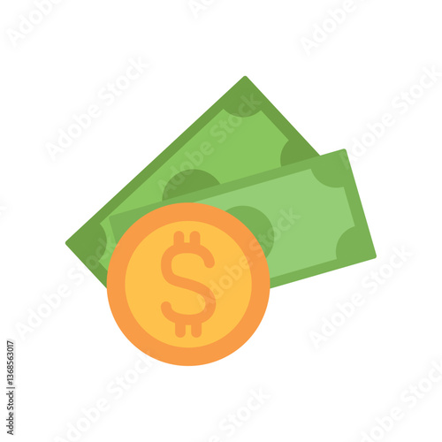Vector image of banknotes and coins icon with white background