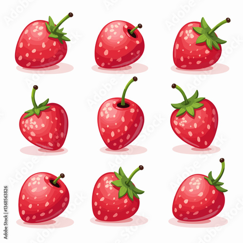 Set of strawberry vector illustrations on white background	