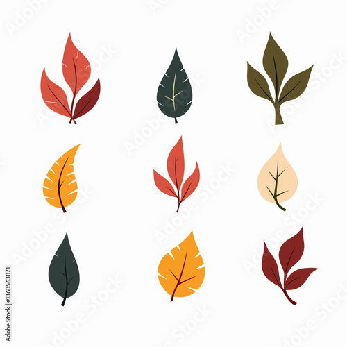 Leaves set illustration vector white background collection