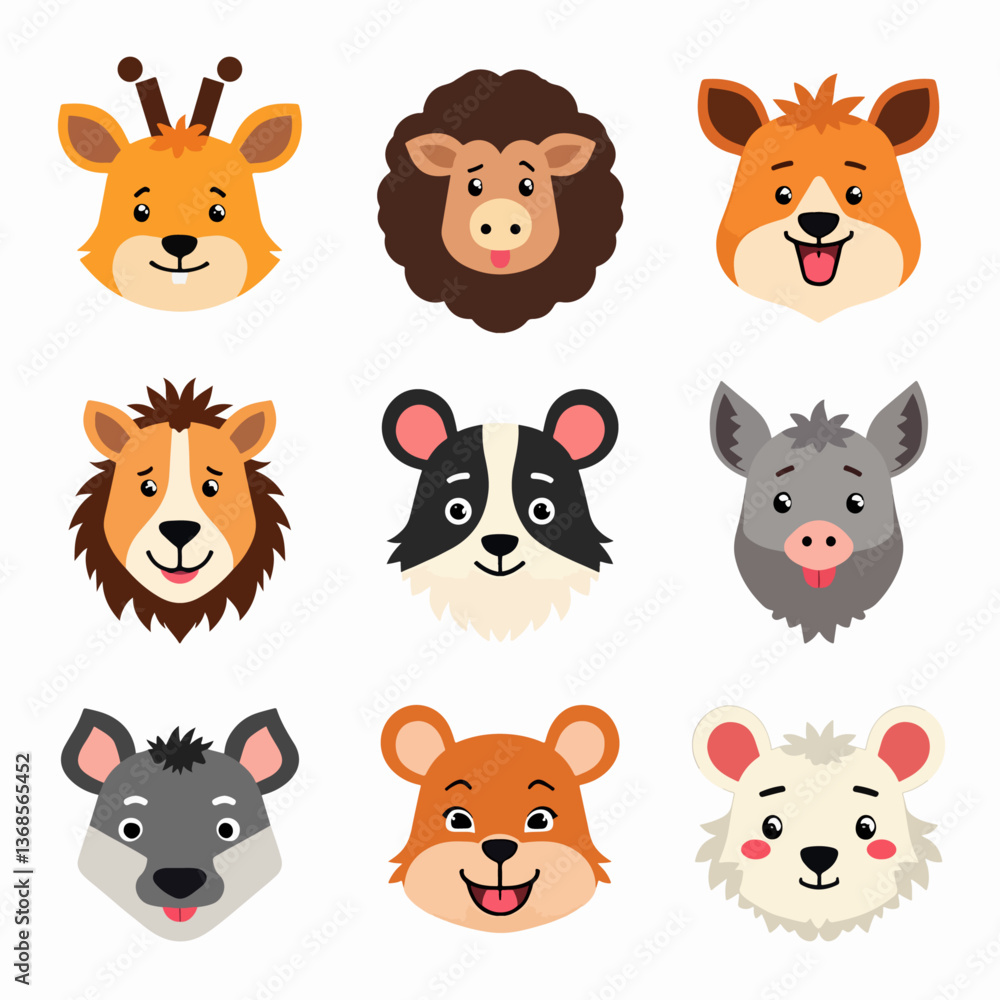 Obraz premium Set Forest animals, Cute set of scandinavian jungle forest animals crayon watercolor illustration png transparent nursery cutout clipart digital planner sticker