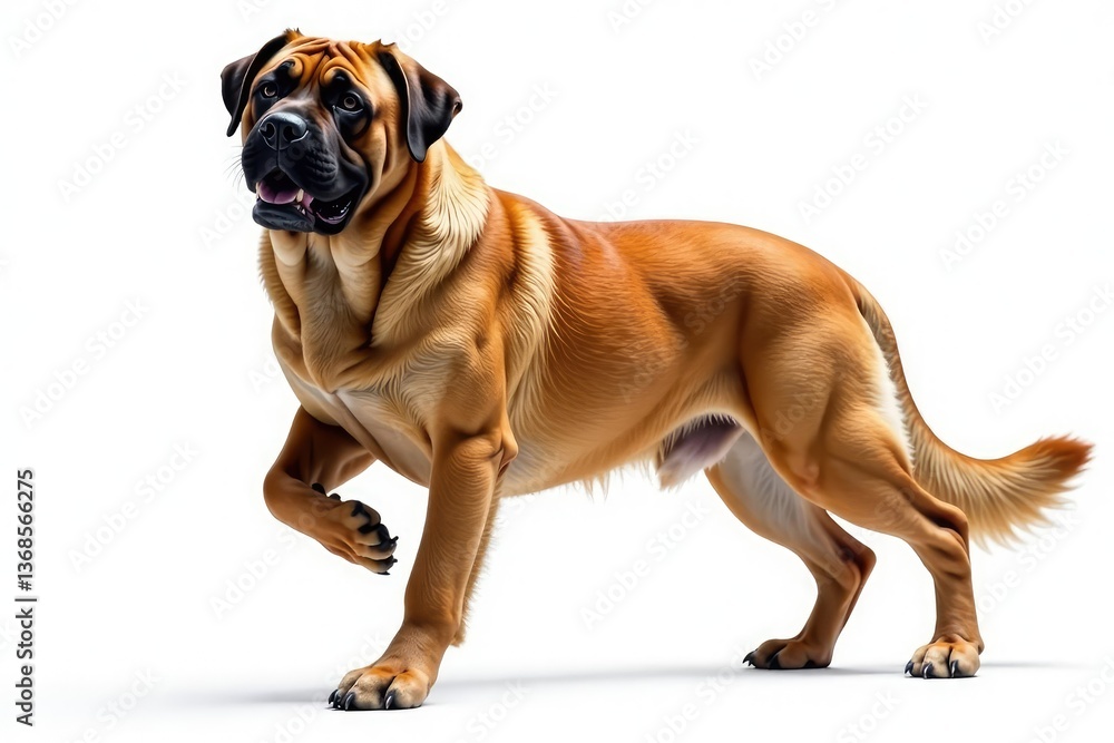 Obraz premium Majestic mastiff, powerful stance, white background, powerful, white, domestic