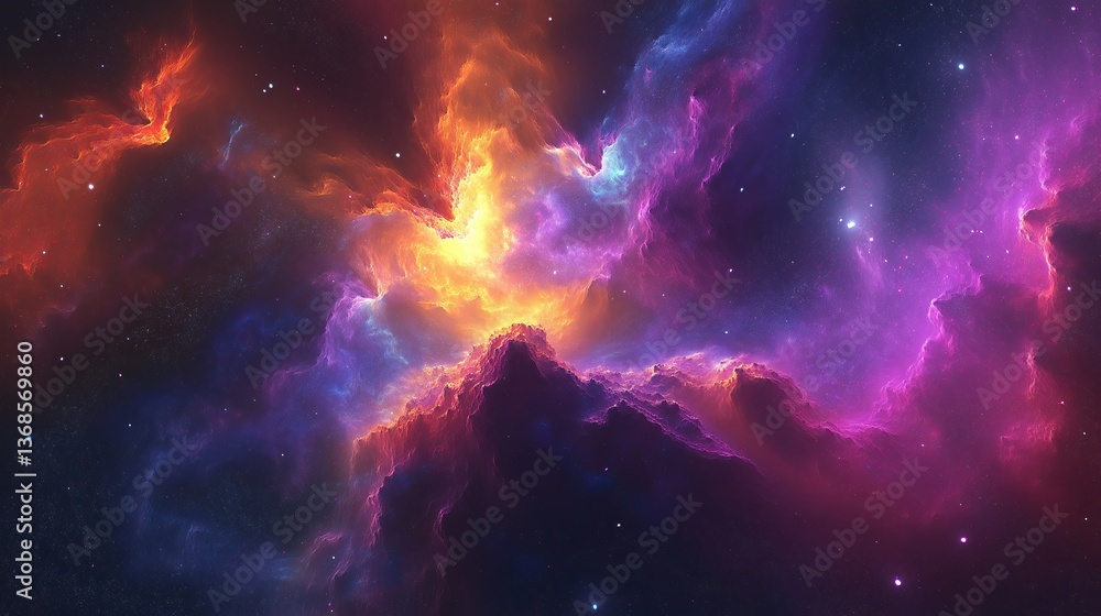 A cosmic explosion of vibrant purples, blues, and fiery reds A cosmic explosion of vibrant purples, blues, and fiery reds