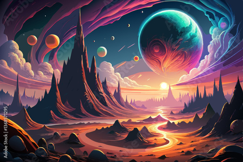 Stunning Sci-Fi Space Scene with Planets and Cosmic Glow