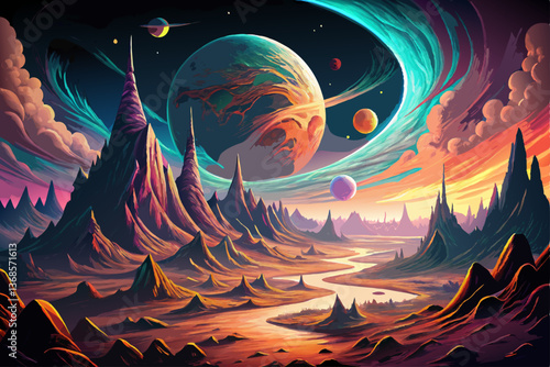 Stunning Sci-Fi Space Scene with Planets and Cosmic Glow