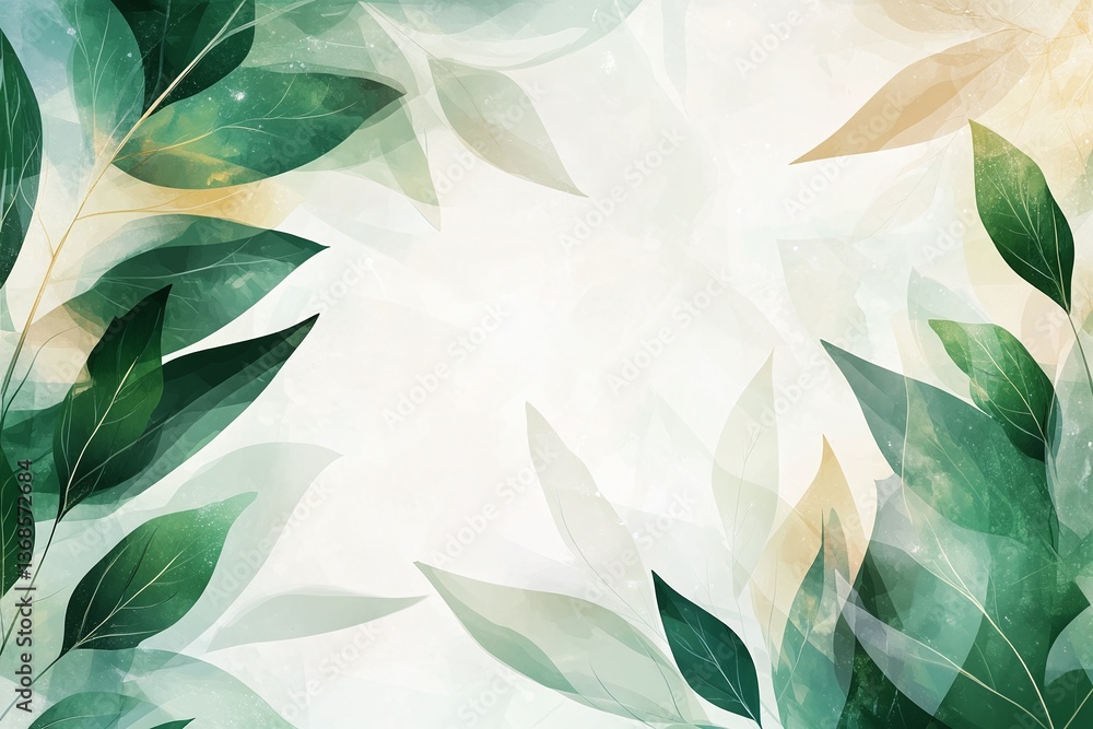 Fototapeta premium Elegant minimalist botanical background nature digital art soft green palette