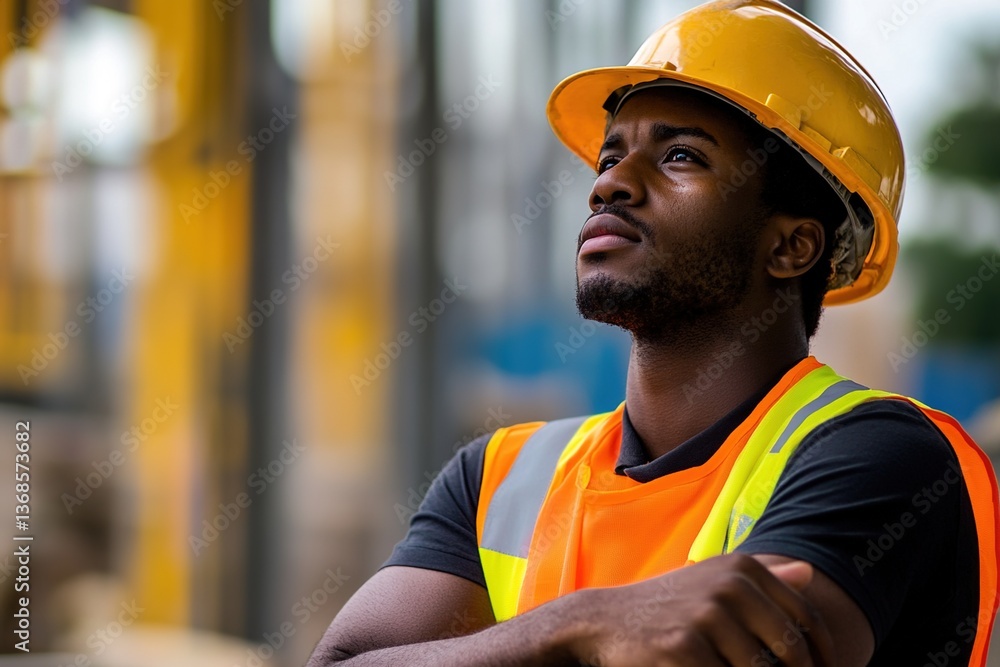 Successful construction site worker thinking Successful construction site worker thinking
