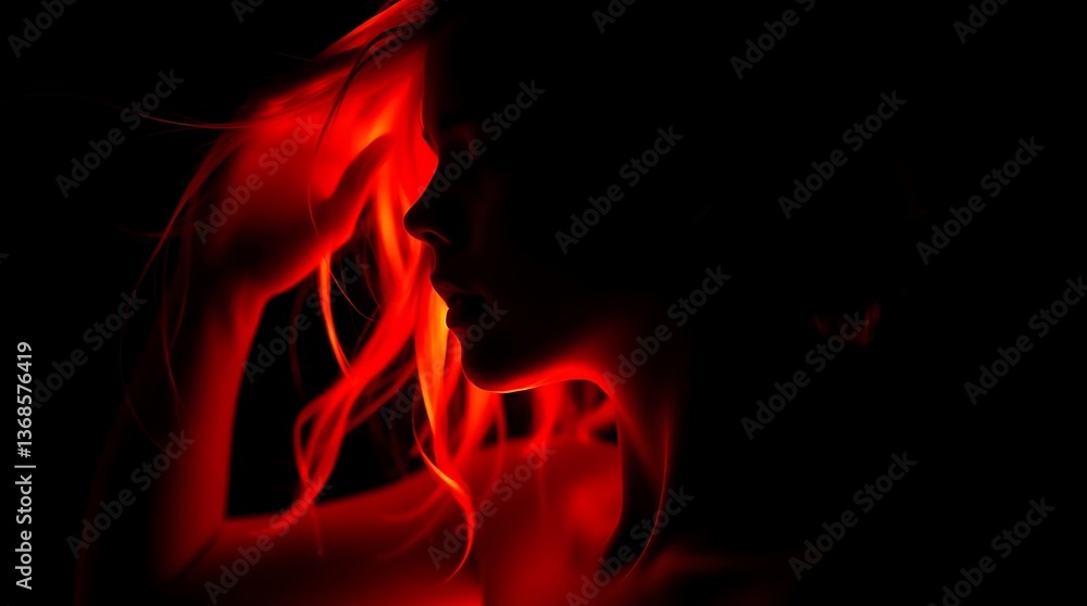 Fototapeta premium Fiery Red Hair Silhouette Portrait