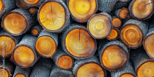 Piled up poplar logs highlighting unique natural patterns. 