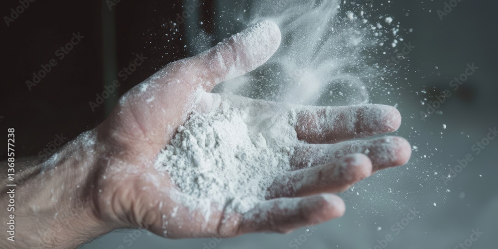 Fototapeta premium The importance of grip: An athlete's hand covered in magnesia.