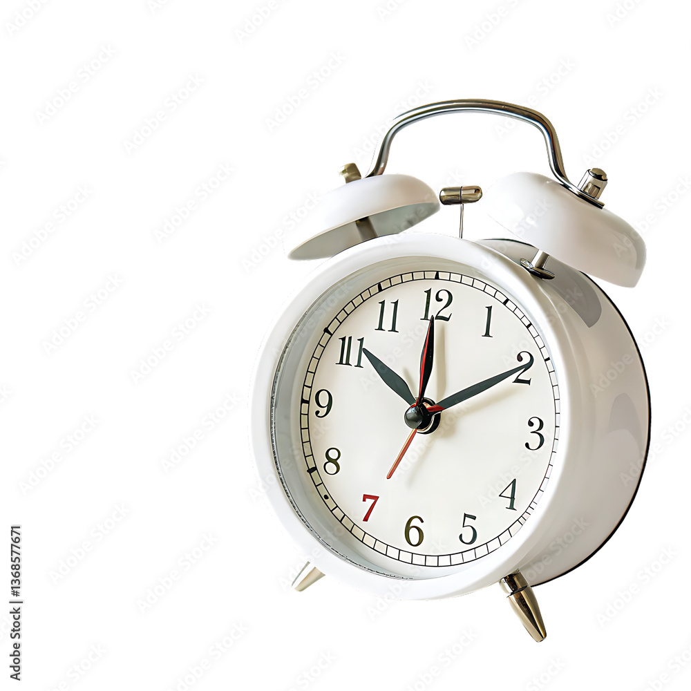 alarm clock white over isolated on white background, PNG. alarm clock white over isolated on white background, PNG.
