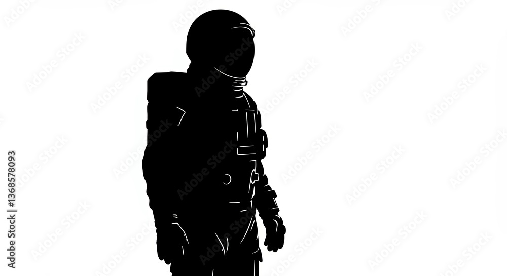 Astronaut silhouette standing against a blank white background Astronaut silhouette standing against a blank white background